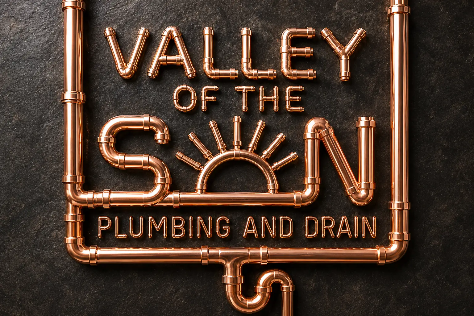 Valley of the Sun Plumbing logo crafted from polished copper pipes